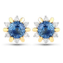 1.87 Carat Genuine Blue Sapphire and White Diamond 14K Yellow Gold Earrings-2