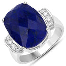 9.35 Carat Genuine Lapis and White Diamond .925 Sterling Silver Ring-1
