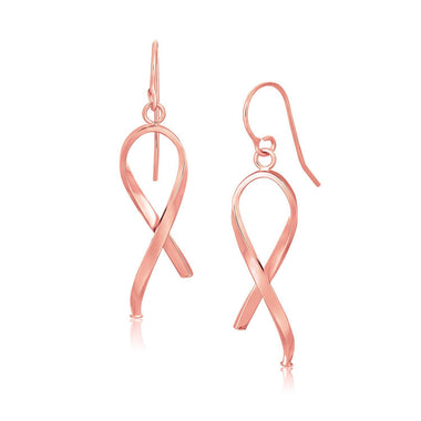 14k Rose Gold Polished Ribbon Style Drop Earrings - 0