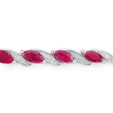 7.78 Carat Genuine Ruby and White Diamond 10K White Gold Bracelet - 0