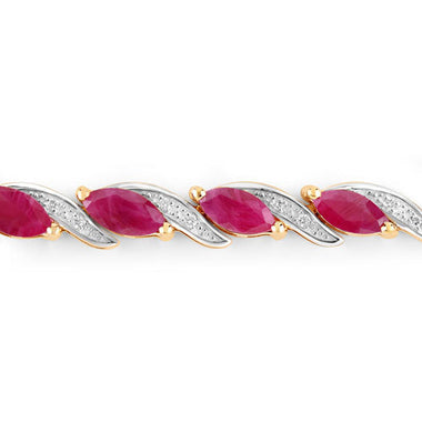 7.78 Carat Genuine Ruby and White Diamond 10K Yellow Gold Bracelet - 0