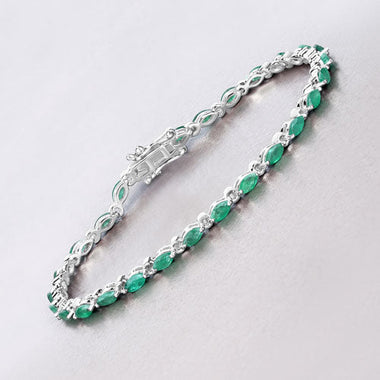 3.24 Carat Genuine Zambian Emerald .925 Sterling Silver Bracelet - 0