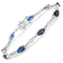 5.58 Carat Genuine Blue Sapphire and White Diamond 14K White Gold Bracelet-1