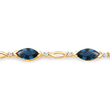 5.58 Carat Genuine Blue Sapphire and White Diamond 14K Yellow Gold Bracelet - 0