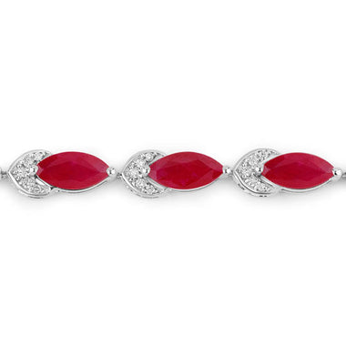 6.79 Carat Genuine Ruby and White Diamond 14K White Gold Bracelet - 0