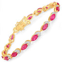 6.79 Carat Genuine Ruby and White Diamond 14K Yellow Gold Bracelet-1