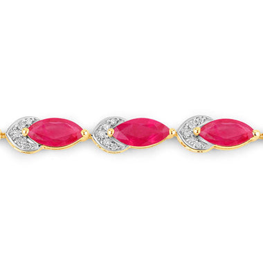 6.79 Carat Genuine Ruby and White Diamond 14K Yellow Gold Bracelet - 0