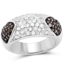 0.94 Carat Genuine Champagne Diamond and White Diamond .925 Sterling Silver Ring-1
