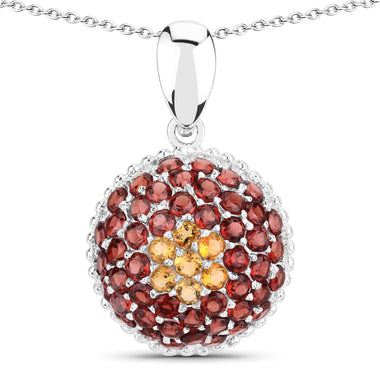4.57 Carat Genuine Citrine and Garnet .925 Sterling Silver Pendant