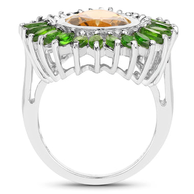 7.02 Carat Genuine Citrine and Chrome Diopside .925 Sterling Silver Ring - 0