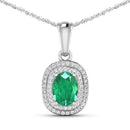 1.50 Carat Genuine Zambian Emerald and White Diamond 14K White Gold Pendant-1