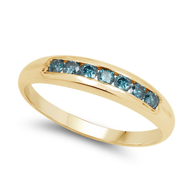 14K Yellow Gold Plated 0.35 Carat Genuine Blue Diamond .925 Sterling Silver Ring - 0