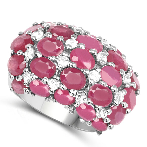 8.54 Carat Glass Filled Ruby and White Topaz .925 Sterling Silver Ring