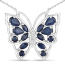 2.94 Carat Genuine Blue Sapphire and White Zircon .925 Sterling Silver Necklace-1