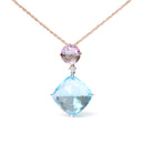 18K White and Rose Gold Round Diamond Accent and Round Rose De France Pink Amethyst and Cushion Cut Sky Blue Topaz Dangle Drop 18" Pendant Necklace (G-H Color, SI1-SI2 Clarity)-1