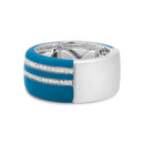 .925 Sterling Silver Turquoise Enamel 5/8 Cttw Round Diamond Wide Band Statement Ring (F-G Color, VS1-VS2 Clarity) - Size 7-3