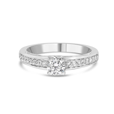 14K White Gold 1/2 Cttw Diamond Solitaire Pave Set Engagement Ring (G-H Color, VS2-SI1 Clarity) - Size 7 - 0