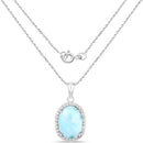 13.55 Carat Genuine Larimar and White Topaz .925 Sterling Silver Pendant-2