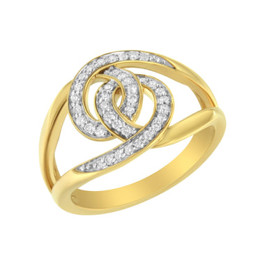 14K Yellow Gold Plated .925 Sterling Silver 1/4 Cttw Diamond Interlocking Loop Open Shank Bypass Ring (I-J Color, I1-I2 Clarity) - Size 7 - 0