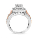 14K White and Rose Gold 1 1/8 Cttw Princess and Round-Cut Diamond Art Deco Style Triple Shank Halo Cocktail Ring (I-J Color, SI2-I1 Clarity) - Size 7-4