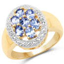 14K Yellow Gold Plated 1.19 Carat Genuine Tanzanite .925 Sterling Silver Ring-1