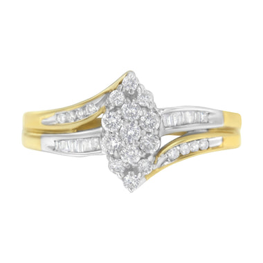 10K Yellow and White Gold 1/2 Cttw Diamond Marquise Shaped Cluster Split Shank Ring (H-I Color, SI2-I1 Clarity) - Size 7