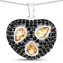 3.19 Carat Genuine Citrine and Black Spinel .925 Sterling Silver Pendant-1
