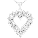 925 Sterling Silver 4.0 Cttw Diamond Two Row Open Heart 18" Pendant Necklace (I-J Color, I2-I3 Clarity)-3
