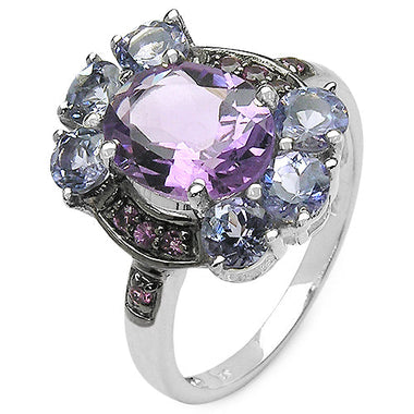 4.04 Carat Genuine Amethyst & Tanzanite .925 Sterling Silver Ring - 0