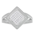 .925 Sterling Silver 1/3 Cttw Invisible Set Princess-Cut Diamond Rhombus and Beaded Halo Ring (H-I Color, SI1-SI2 Clarity) - Ring Size 7-1