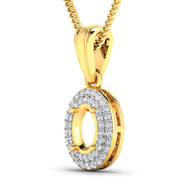0.17 Carat Genuine White Diamond 14K Yellow Gold Semi Mount Pendant - holds 7x5mm Oval Gemstone - 0