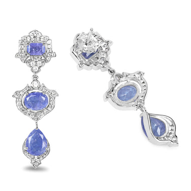 7.73 Carat Genuine Tanzanite and White Topaz .925 Sterling Silver Earrings - 0