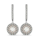 14k White And Rose Gold Drop Diamond Earrings with a Halo Design (3/4 cttw)-3