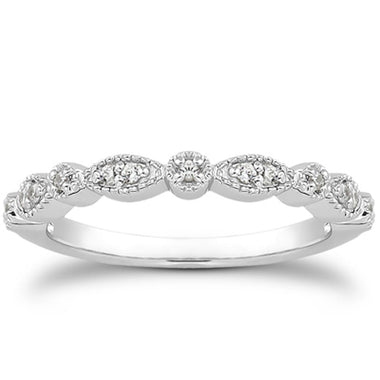 14k White Gold Vintage Look Fancy Pave Diamond Milgrain Wedding Ring Band