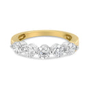 14K White and Yellow Gold 1 1/2 Cttw 2 Prong Cup Set Round-Cut Diamond 5 Stone Ring Band (H-I Color, SI2-I1 Clarity) - Ring Size 7-1