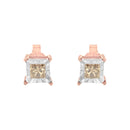 14K Rose Gold Plated Two-Tone .925 Sterling Silver 1/2 Cttw Princess-Cut Square Diamond Solitaire Miracle-Plate Stud Earrings (K-L Color, I2-I3 Clarity)-3