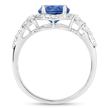 1.34 Carat Genuine Blue Sapphire and White Diamond 14K White Gold Ring - 0