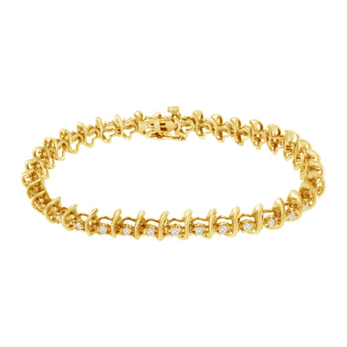 10KT Yellow Gold Plated .925 Sterling Silver 1 cttw Prong-Set Diamond Link Bracelet (J-K, I1-I2) - 7.5" - 0