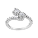 10K White Gold Two-Stone Miracle-Set Diamond Bypass Ring (1 Cttw, H-I Color, I1-I2 Clarity) - Size 6-2