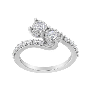 10K White Gold Two-Stone Miracle-Set Diamond Bypass Ring (1 Cttw, H-I Color, I1-I2 Clarity) - Size 6 - 0