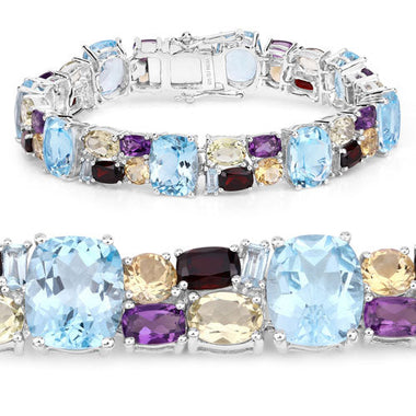 51.36 Carat Genuine Multi Stones .925 Sterling Silver Bracelet - 0