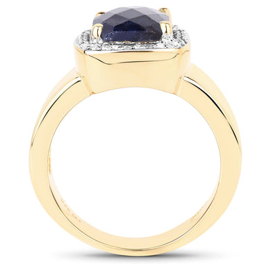 14K Yellow Gold Plated 4.07 Carat Dyed Sapphire and White Topaz .925 Sterling Silver Ring - 0