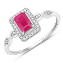 0.75 Carat Genuine Ruby and White Diamond 14K White Gold Ring-1
