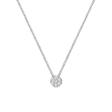 14K White Gold 1/4 Cttw Shared Prong Set Round-Ct Diamond 7 Stone Floral Cluster 18" Pendant Necklace (H-I Color, SI2-I1 Clarity) - 0