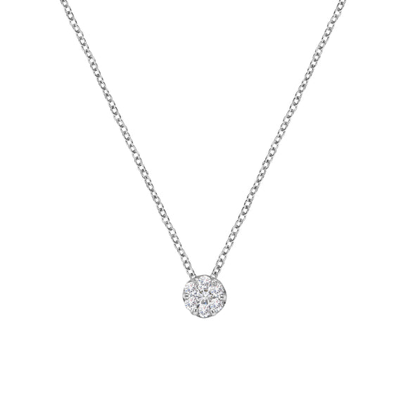 14K White Gold 1/4 Cttw Shared Prong Set Round-Ct Diamond 7 Stone Floral Cluster 18" Pendant Necklace (H-I Color, SI2-I1 Clarity)