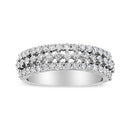14K White Gold 1.0 Cttw Prong Set Round Diamond Split Shank Three Row Band Ring (H-I Color, I2-I3 Clarity) - Size 6-1