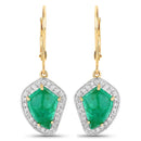 6.40 Carat Genuine Colombian Emerald and White Diamond 14K Yellow Gold Earrings-1