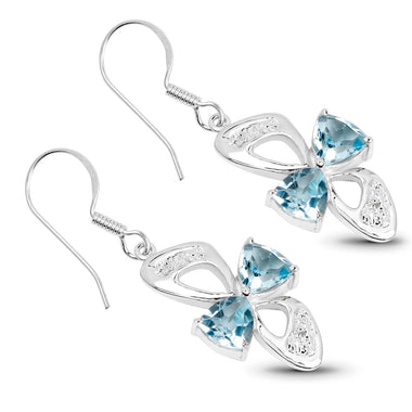 5.06 Carat Genuine Blue Topaz and White Topaz .925 Sterling Silver Earrings - 0