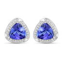 3.70 Carat Genuine Tanzanite and White Diamond 14K White Gold Earrings-1