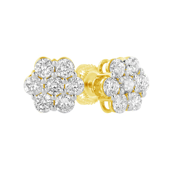 14K Yellow Gold 1.0 Cttw Diamond Flower Earring (J-K Color, I1-I2 Clarity)